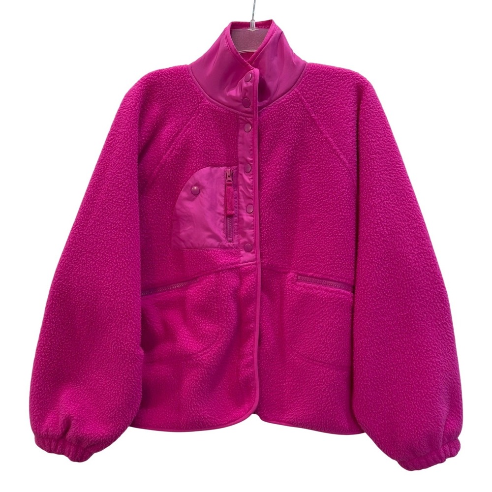Zenana Hot Pink Fleece Snap Front‎ Jacket Mock Neck Women's Size XL